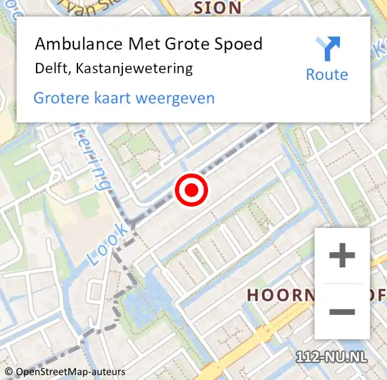 Locatie op kaart van de 112 melding: Ambulance Met Grote Spoed Naar Delft, Kastanjewetering op 5 maart 2024 14:01