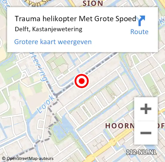 Locatie op kaart van de 112 melding: Trauma helikopter Met Grote Spoed Naar Delft, Kastanjewetering op 5 maart 2024 14:02