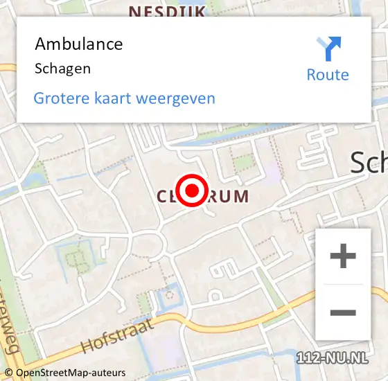 Locatie op kaart van de 112 melding: Ambulance Schagen op 5 maart 2024 14:21