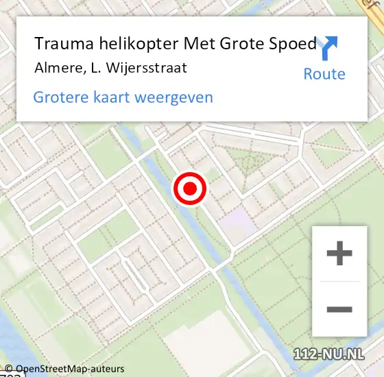 Locatie op kaart van de 112 melding: Trauma helikopter Met Grote Spoed Naar Almere, L. Wijersstraat op 5 maart 2024 14:39