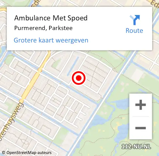 Locatie op kaart van de 112 melding: Ambulance Met Spoed Naar Purmerend, Parkstee op 5 maart 2024 14:40