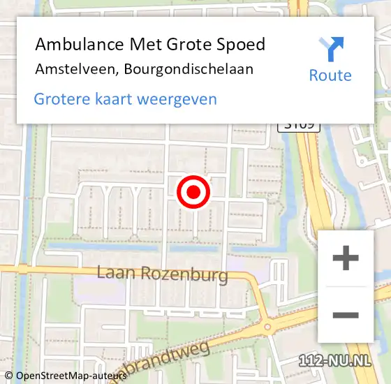 Locatie op kaart van de 112 melding: Ambulance Met Grote Spoed Naar Amstelveen, Bourgondischelaan op 5 maart 2024 14:49