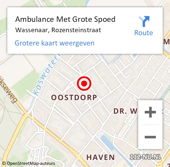 Locatie op kaart van de 112 melding: Ambulance Met Grote Spoed Naar Wassenaar, Rozensteinstraat op 5 maart 2024 15:14