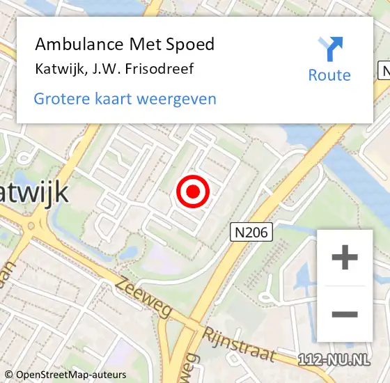 Locatie op kaart van de 112 melding: Ambulance Met Spoed Naar Katwijk, J.W. Frisodreef op 5 maart 2024 15:15