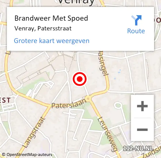 Locatie op kaart van de 112 melding: Brandweer Met Spoed Naar Venray, Patersstraat op 5 maart 2024 16:16