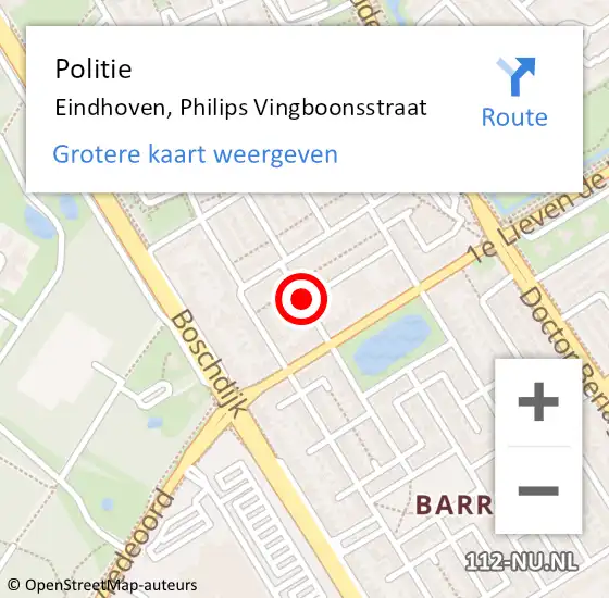 Locatie op kaart van de 112 melding: Politie Eindhoven, Philips Vingboonsstraat op 5 maart 2024 16:31