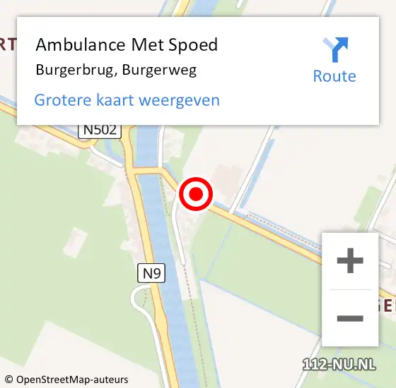 Locatie op kaart van de 112 melding: Ambulance Met Spoed Naar Burgerbrug, Burgerweg op 5 maart 2024 16:44