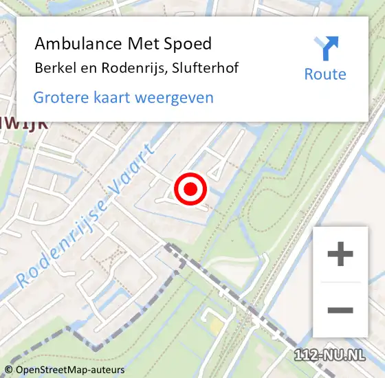 Locatie op kaart van de 112 melding: Ambulance Met Spoed Naar Berkel en Rodenrijs, Slufterhof op 5 maart 2024 16:54