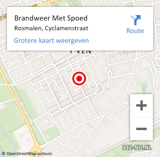 Locatie op kaart van de 112 melding: Brandweer Met Spoed Naar Rosmalen, Cyclamenstraat op 5 maart 2024 16:59
