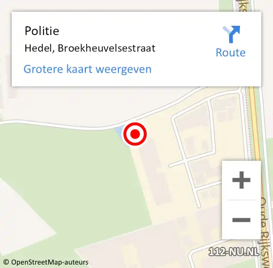 Locatie op kaart van de 112 melding: Politie Hedel, Broekheuvelsestraat op 5 maart 2024 17:16