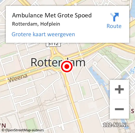 Locatie op kaart van de 112 melding: Ambulance Met Grote Spoed Naar Rotterdam, Hofplein op 5 maart 2024 17:18