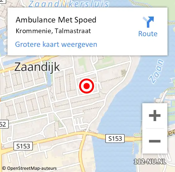 Locatie op kaart van de 112 melding: Ambulance Met Spoed Naar Krommenie, Talmastraat op 5 maart 2024 17:19