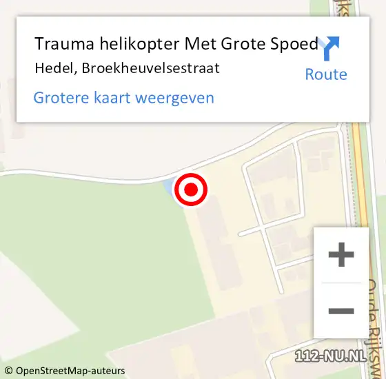 Locatie op kaart van de 112 melding: Trauma helikopter Met Grote Spoed Naar Hedel, Broekheuvelsestraat op 5 maart 2024 17:22