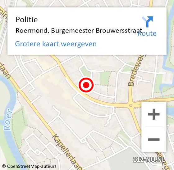 Locatie op kaart van de 112 melding: Politie Roermond, Burgemeester Brouwersstraat op 5 maart 2024 17:24