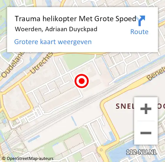 Locatie op kaart van de 112 melding: Trauma helikopter Met Grote Spoed Naar Woerden, Adriaan Duyckpad op 5 maart 2024 18:18