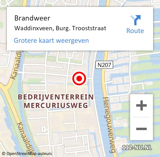 Locatie op kaart van de 112 melding: Brandweer Waddinxveen, Burg. Trooststraat op 28 september 2014 05:46