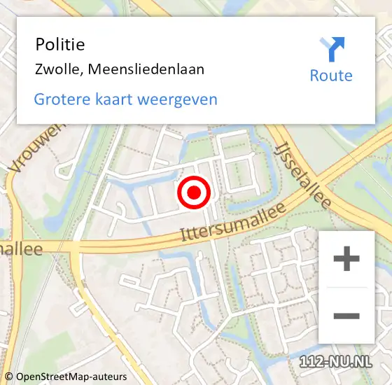 Locatie op kaart van de 112 melding: Politie Zwolle, Meensliedenlaan op 5 maart 2024 18:44