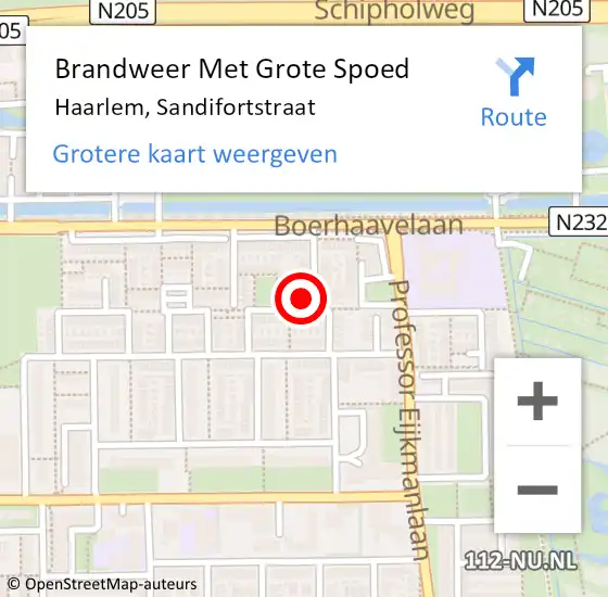 Locatie op kaart van de 112 melding: Brandweer Met Grote Spoed Naar Haarlem, Sandifortstraat op 5 maart 2024 18:44