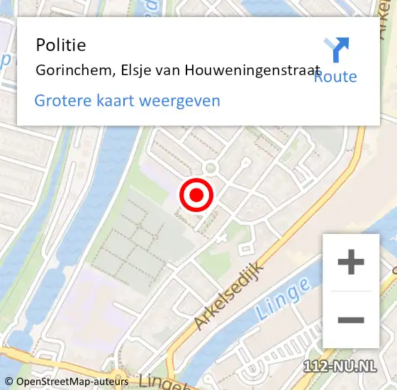 Locatie op kaart van de 112 melding: Politie Gorinchem, Elsje van Houweningenstraat op 5 maart 2024 19:26