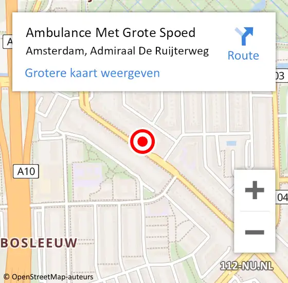 Locatie op kaart van de 112 melding: Ambulance Met Grote Spoed Naar Amsterdam, Admiraal De Ruijterweg op 5 maart 2024 19:46
