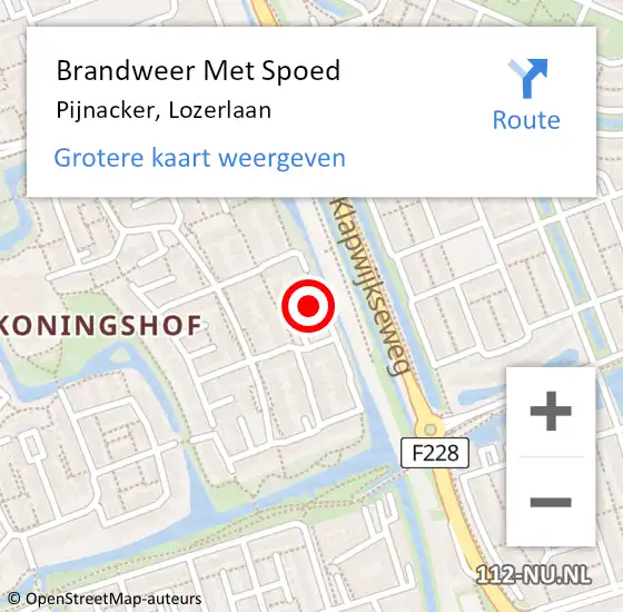 Locatie op kaart van de 112 melding: Brandweer Met Spoed Naar Pijnacker, Lozerlaan op 5 maart 2024 20:04