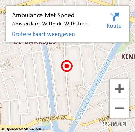 Locatie op kaart van de 112 melding: Ambulance Met Spoed Naar Amsterdam, Witte de Withstraat op 5 maart 2024 20:35