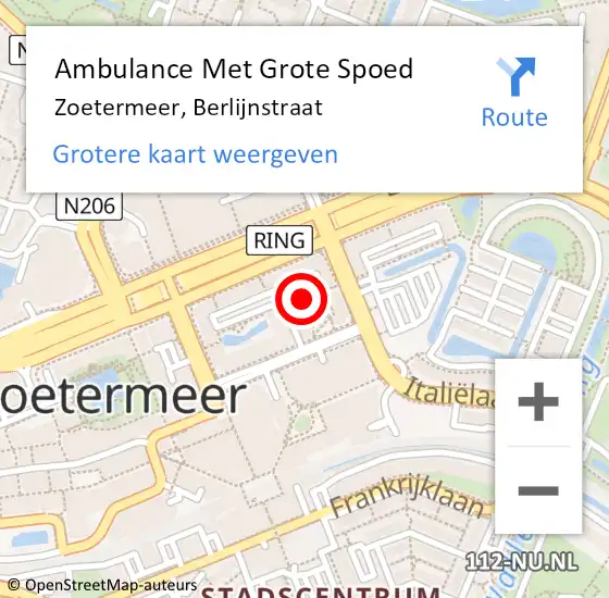 Locatie op kaart van de 112 melding: Ambulance Met Grote Spoed Naar Zoetermeer, Berlijnstraat op 5 maart 2024 20:45