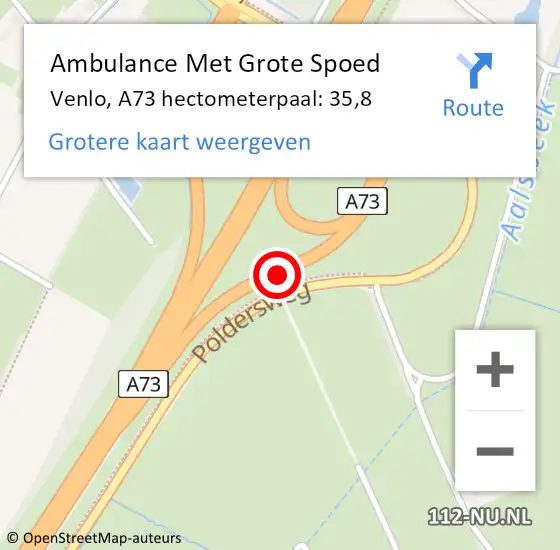 Locatie op kaart van de 112 melding: Ambulance Met Grote Spoed Naar Venlo, A73 hectometerpaal: 35,8 op 5 maart 2024 21:18