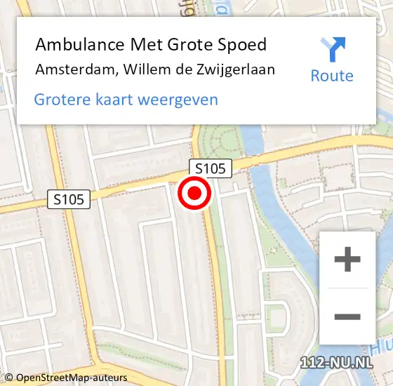 Locatie op kaart van de 112 melding: Ambulance Met Grote Spoed Naar Amsterdam, Willem de Zwijgerlaan op 5 maart 2024 21:46