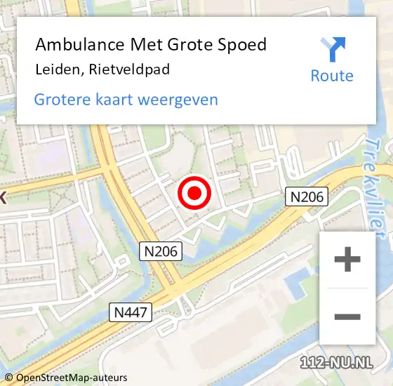 Locatie op kaart van de 112 melding: Ambulance Met Grote Spoed Naar Leiden, Rietveldpad op 5 maart 2024 22:11