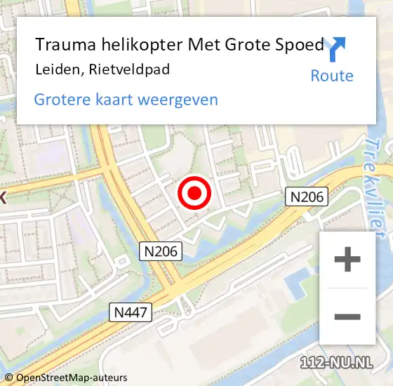Locatie op kaart van de 112 melding: Trauma helikopter Met Grote Spoed Naar Leiden, Rietveldpad op 5 maart 2024 22:13