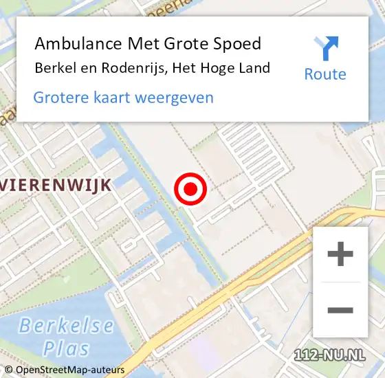 Locatie op kaart van de 112 melding: Ambulance Met Grote Spoed Naar Berkel en Rodenrijs, Het Hoge Land op 5 maart 2024 22:19