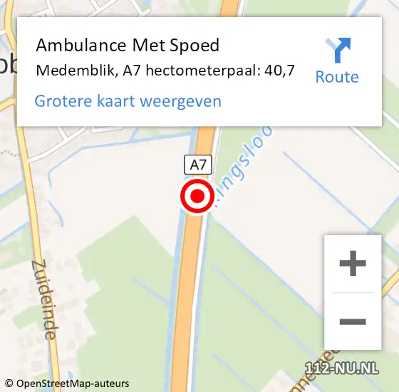 Locatie op kaart van de 112 melding: Ambulance Met Spoed Naar Medemblik, A7 hectometerpaal: 40,7 op 5 maart 2024 23:12