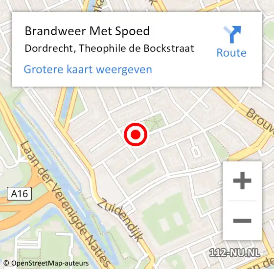 Locatie op kaart van de 112 melding: Brandweer Met Spoed Naar Dordrecht, Theophile de Bockstraat op 5 maart 2024 23:37