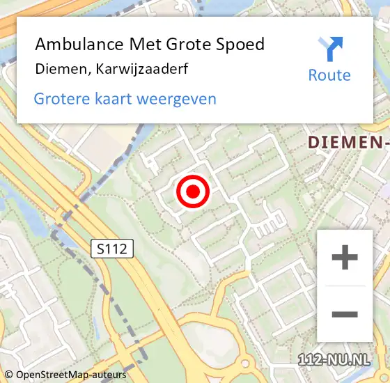 Locatie op kaart van de 112 melding: Ambulance Met Grote Spoed Naar Diemen, Karwijzaaderf op 6 maart 2024 00:18