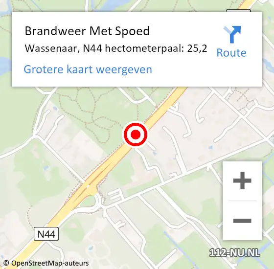 Locatie op kaart van de 112 melding: Brandweer Met Spoed Naar Wassenaar, N44 hectometerpaal: 25,2 op 6 maart 2024 01:06