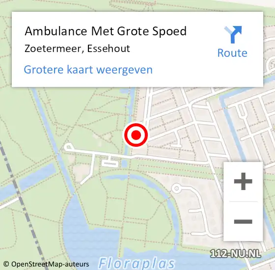 Locatie op kaart van de 112 melding: Ambulance Met Grote Spoed Naar Zoetermeer, Essehout op 6 maart 2024 01:20