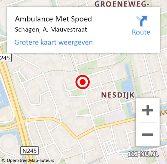Locatie op kaart van de 112 melding: Ambulance Met Spoed Naar Schagen, A. Mauvestraat op 6 maart 2024 02:39