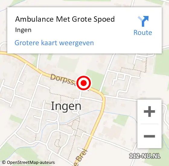 Locatie op kaart van de 112 melding: Ambulance Met Grote Spoed Naar Ingen op 6 maart 2024 02:51
