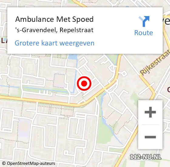 Locatie op kaart van de 112 melding: Ambulance Met Spoed Naar 's-Gravendeel, Repelstraat op 6 maart 2024 02:52