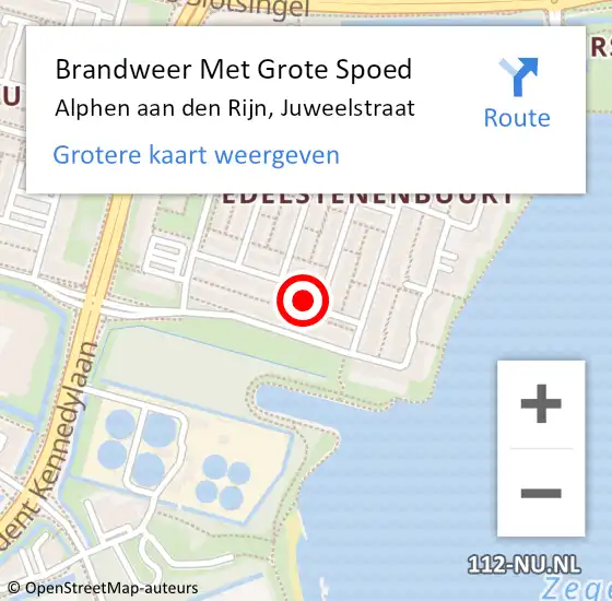 Locatie op kaart van de 112 melding: Brandweer Met Grote Spoed Naar Alphen aan den Rijn, Juweelstraat op 6 maart 2024 02:54