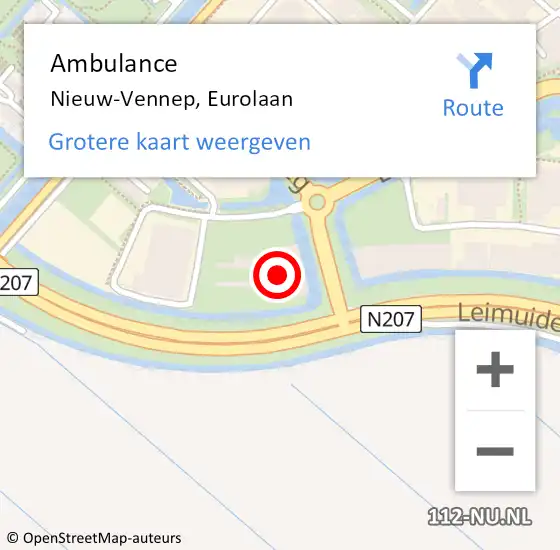 Locatie op kaart van de 112 melding: Ambulance Nieuw-Vennep, Eurolaan op 6 maart 2024 04:49