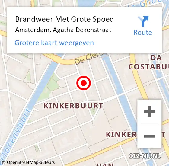 Locatie op kaart van de 112 melding: Brandweer Met Grote Spoed Naar Amsterdam, Agatha Dekenstraat op 6 maart 2024 05:51