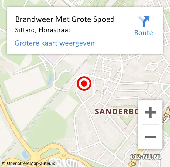 Locatie op kaart van de 112 melding: Brandweer Met Grote Spoed Naar Sittard, Florastraat op 6 maart 2024 06:23