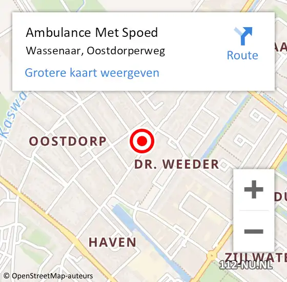Locatie op kaart van de 112 melding: Ambulance Met Spoed Naar Wassenaar, Oostdorperweg op 6 maart 2024 07:57