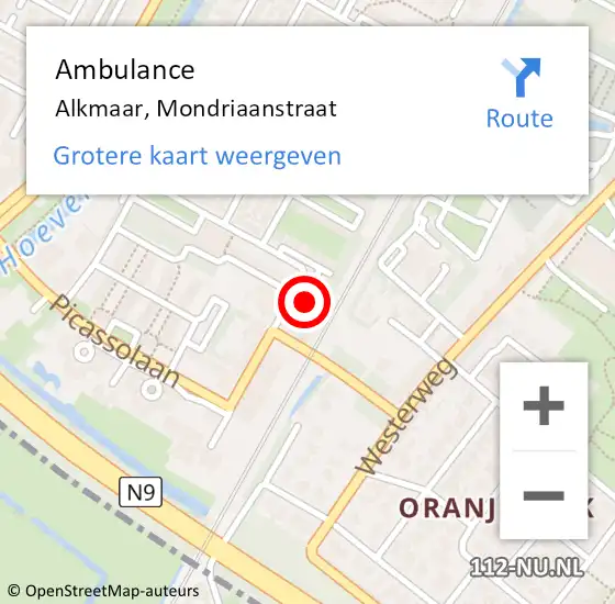 Locatie op kaart van de 112 melding: Ambulance Alkmaar, Mondriaanstraat op 6 maart 2024 08:00