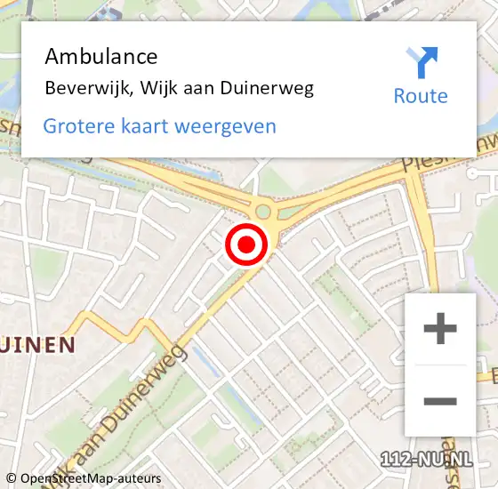 Locatie op kaart van de 112 melding: Ambulance Beverwijk, Wijk aan Duinerweg op 6 maart 2024 08:12