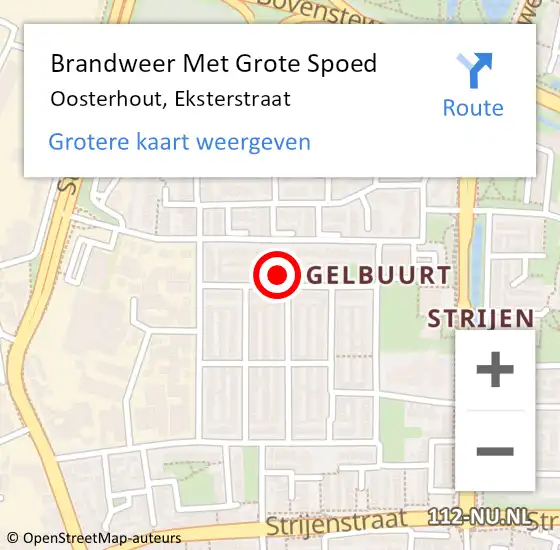 Locatie op kaart van de 112 melding: Brandweer Met Grote Spoed Naar Oosterhout, Eksterstraat op 6 maart 2024 08:59