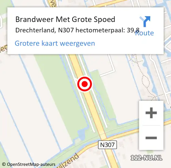 Locatie op kaart van de 112 melding: Brandweer Met Grote Spoed Naar Drechterland, N307 hectometerpaal: 39,8 op 6 maart 2024 09:03