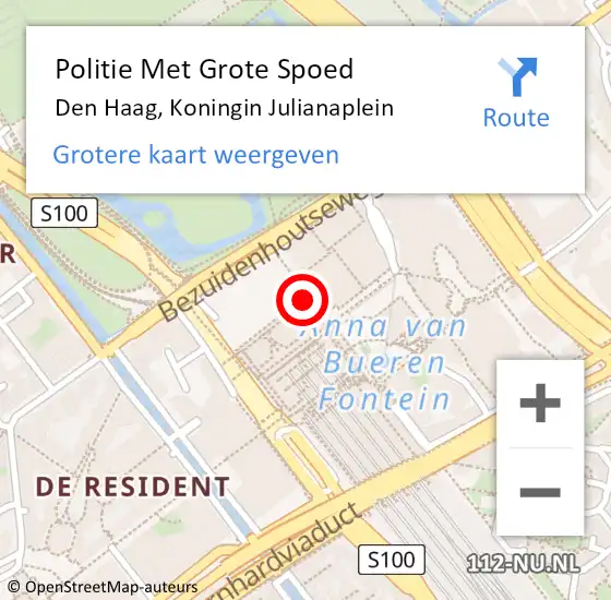 Locatie op kaart van de 112 melding: Politie Met Grote Spoed Naar Den Haag, Koningin Julianaplein op 6 maart 2024 09:04